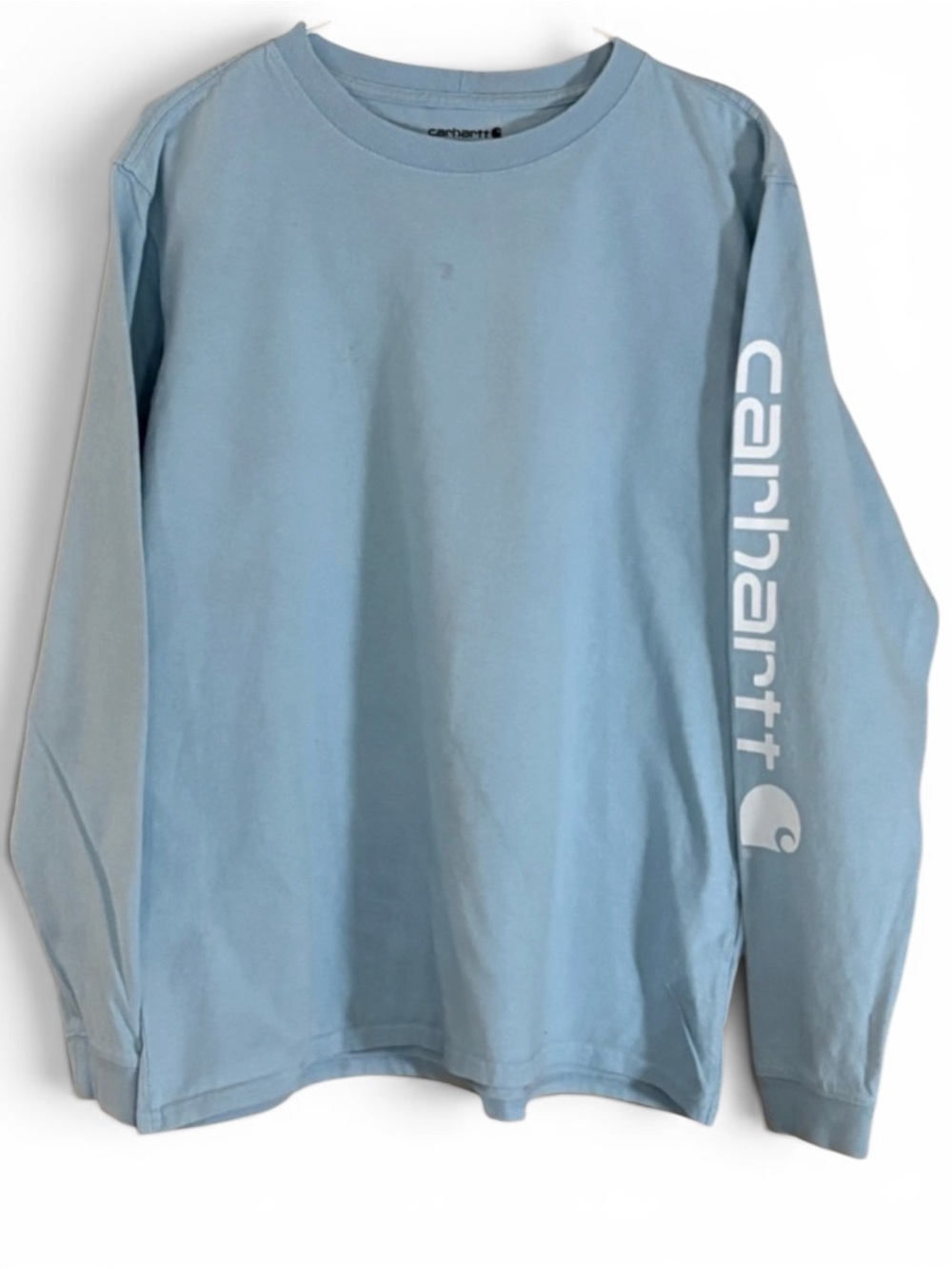 Carhartt Light Blue Loose Fit Crewneck Logo Long Sleeve Tee